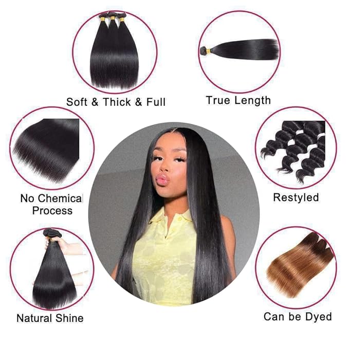 Straight Bundles Human Hair 12A Grade Human Hair Bundles 12 Inch For Black Women 180 Density Unprocessed Virgin Human Hair Extensions Natural Color Straight Hair Bundles