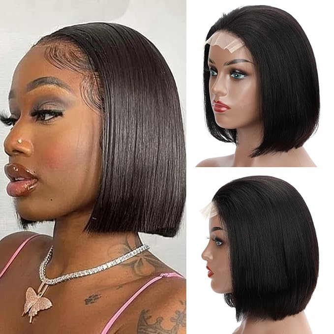 LICHANG 11 Inch 4x4 Lace Closure Bob Wigs Human Hair Wear And Go Straight Glueless Pre Plucked with Baby Hair for Black Women 180% Density