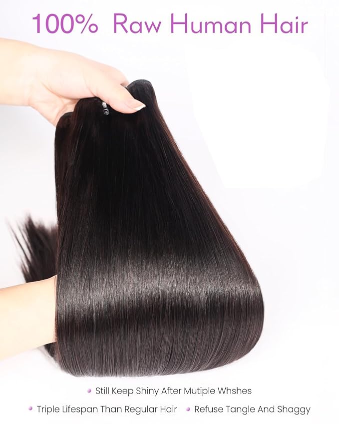Arabella 15A Raw Straight Bundles Human Hair Natural Black Hair Bundles 100% Raw Vietnamese Human Hair Weave Sew in Double Weft,Three Times the Lifespan 24 Inch