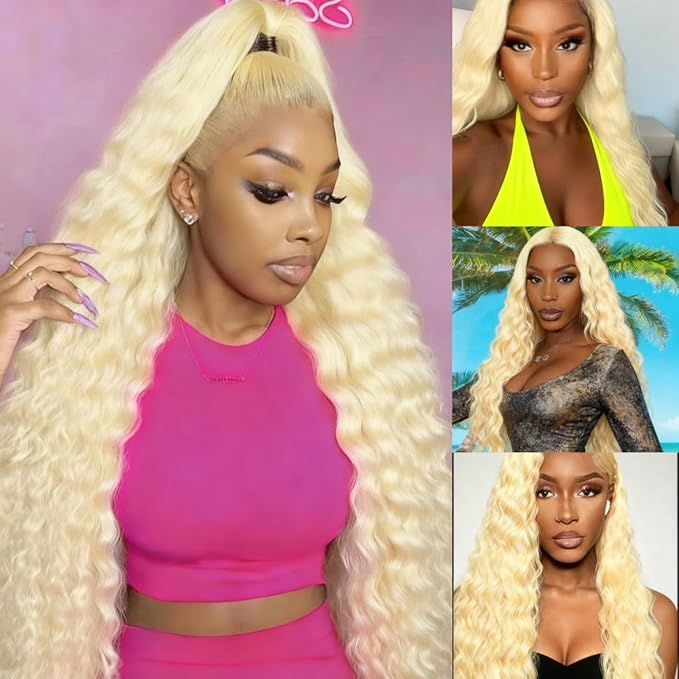 24 Inch 13x6 Lace Front Wigs Human Hair 613 Deep Wave Blonde 13x6 HD Lace Front Wigs Human Hair 200% Density Pre Plucked with Baby Hairs Wigs For Women Female