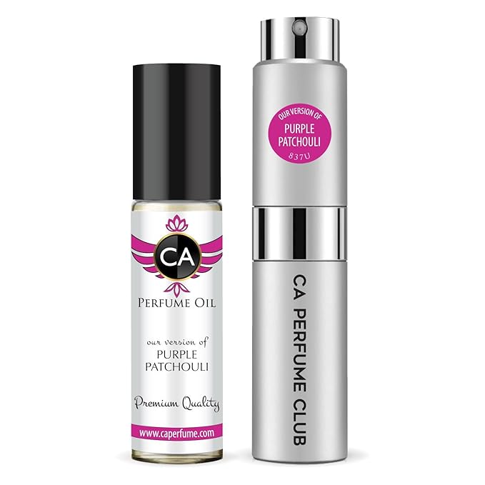 CA Perfume Duo Impression of Purple Patchouli For Women And Men Perfume Layering Set Long Lasting Travel Size EDP + Body Oil Roll-On Bottle 0.27 Fl Oz+0.33 Fl Oz