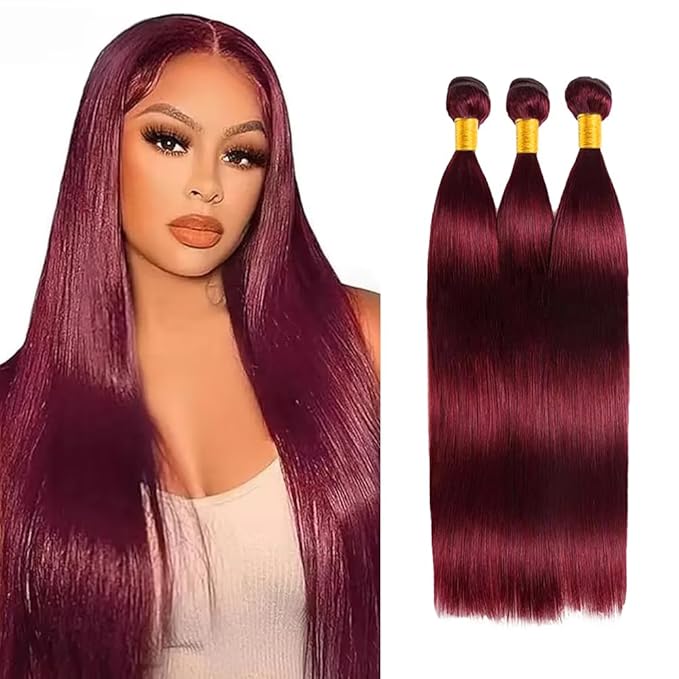 Burgundy Bundles Human Hair 99J Straight Bundles Red Human Hair Bundle 18 20 22 inch Burgundy Straight Bundle 150g