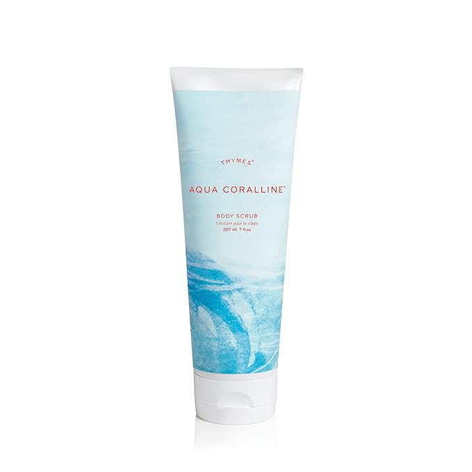 Thymes Exfoliating Body Scrub Infused with Hydration-Boosting Hyaluronate & Jojoba Beads - Moisturizing Body Scrubs for Women & Men - Perfect Self Care Gifts for Women (Aqua Coralline, 7 fl oz)