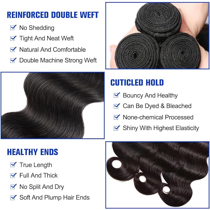 12A Human Hair Bundles 14 16 18 Inch 100% Unprocessed Virgin Human Hair Bundles Body Wave Hair Extensions Natural Color For Women