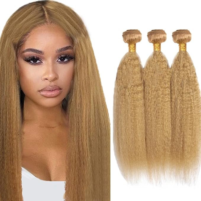 Color 27 Human Hair Bundles 27 Blonde Kinky Straight Bundles Human Hair 18 20 22 Inch Brazilian Virgin Remy Hair 3 Bundles 27 Yaki Straight Bundles Honey Blonde Bundles Hair Weave