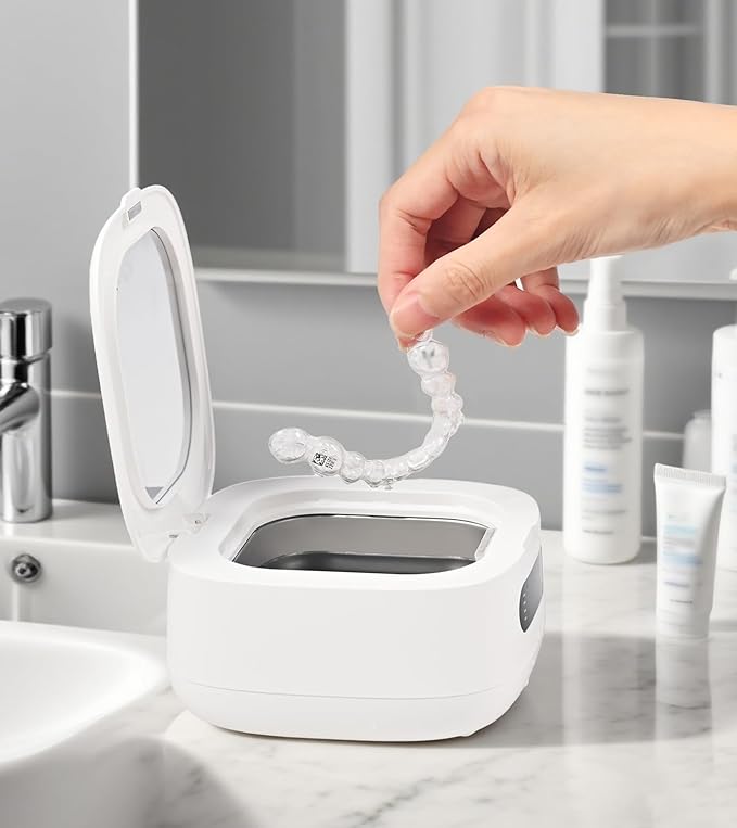 Viora Rechargeable 52kHz Ultrasonic Retainer Cleaner: Cordless Portable UV Dental Cleaning Pod for Invisalign, Denture, Mouthguard, Nightguard, Jewelry, with Mirror, USB-C Travel Cleaning Kit+Tablets