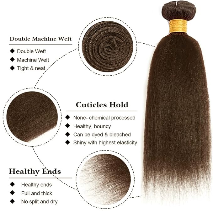 30 30 30 inch Chocolate Brown Bundles Human Hair Dark Brown Yaki Bundles #4 Kinky Straight Human Hair Bundle