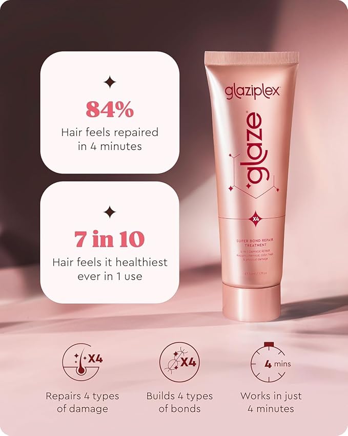 glaze Glaziplex Super Bond Repair Hair Treatment Mini - 4-in-1 Bonding Formula - Deep Repair for Damaged Hair - Strengthens & Protects in Just 4 minutes - 1.7 Fl Oz