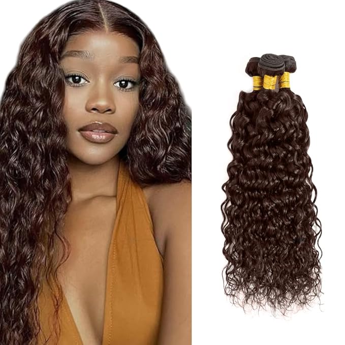 30 32 34 inch Brown Human Hair Bundles Dark Brown Water Wave Bundles #4 Human Hair Bundle #4 Water Wave Bundle