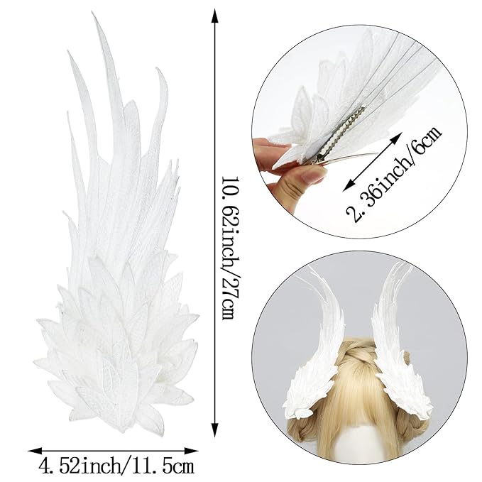 2Pcs White Feather Wing Hair Clips, Angel Wing Hair Barrettes, Fashionable Hair Accessories for Party Cosplay Styling
