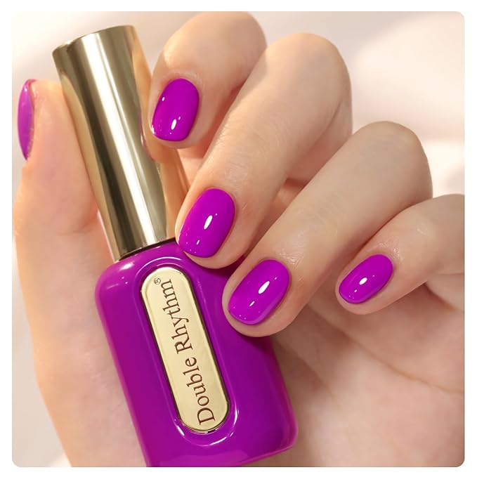 Double Rhythm 0.50 OZ Gel Polish Same Color Same Bottle Golden Round Hema Free Neutral Natural Milky 15 ML Jelly UV Polish Art DIY at Home (Neon Purple-C1313)