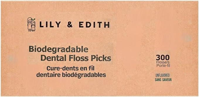 LILY & EDITH Plant Based Dental Floss Picks Adults and Kids 300 Counts, Fluoride-Free, Plant Based Straw Wheat, Earth Friend, Zero Waste Package, Shred Resistant (Unflavored)