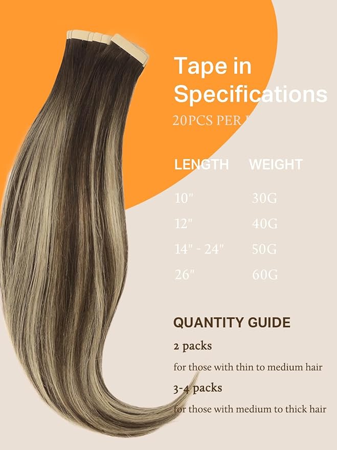 DOORES Human Hair Extensions Balayage Chocolate Brown to Honey Blonde 14 Inch 20pcs 50g Remy Tape in Hair Extensions Straight Seamless Skin Weft