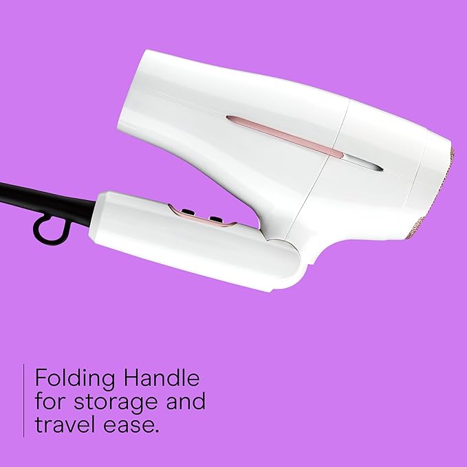 Conair Double Ceramic Travel Dryer with Concentrator & Folding Handle, 1875W Travel Blow Dryer with Smart Voltage Technology, Ionic Conditioning Fights Frizz, 3 Heat & 2 Speed Settings, White