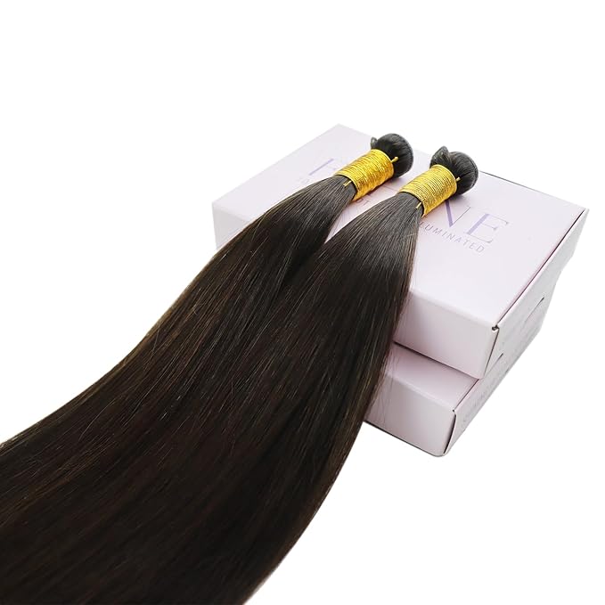 Fshine Genius Weft Real Human Hair Genius Weft for Women Darkest Brown 24 Inch Hair Bundle Remy Human Bundle Natural Human Weave 60 Gram