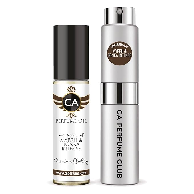 CA Perfume Duo Impression of Myrrh & Tonka Intense For Women And Men Perfume Layering Set Long Lasting Travel Size EDP + Body Oil Roll-On Bottle 0.27 Fl Oz+0.33 Fl Oz