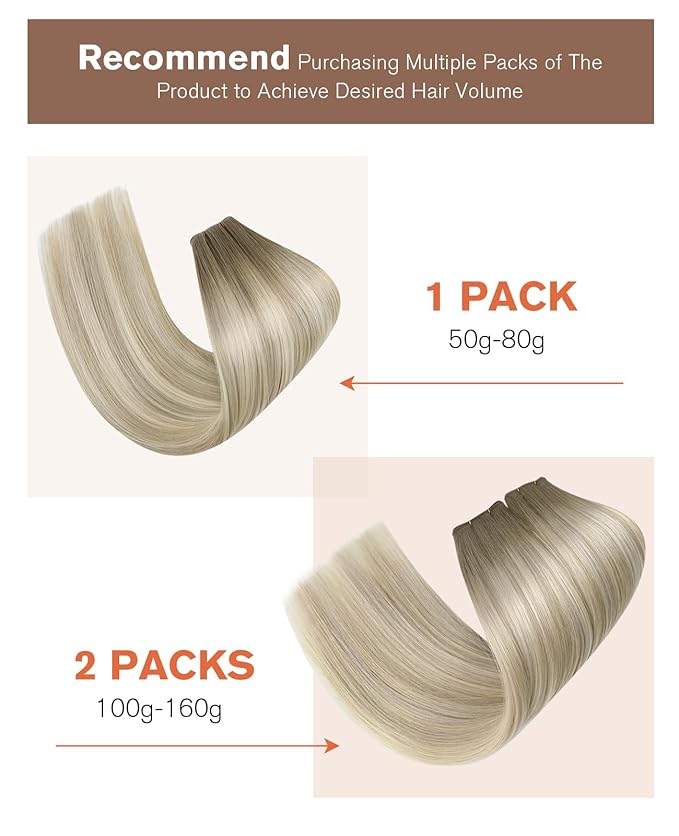 Sunny Hair Genius Weft Sew in Hair Extensions Real Human Hair Blonde Genius Weft Hair Extensions Human Hair Hand Tied Hair Extensions For Women Ash Blonde Ombre Platinum Blonde 20 Inch 70G
