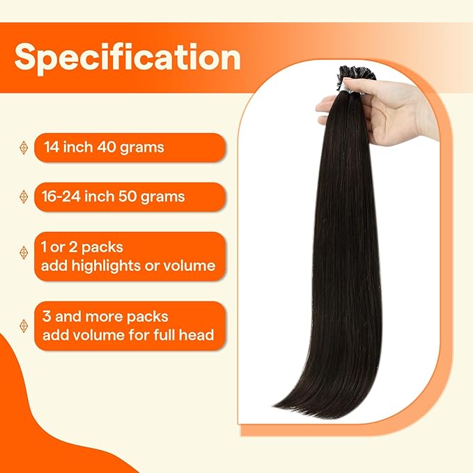 Full Shine U Tip Hair Extensions Human Hair Color 2 Darkest Brown Keratin Tip Hair Extensions 18 Inch Fusion Extensions 50 Grams Natural Straight Remy Hair for Women