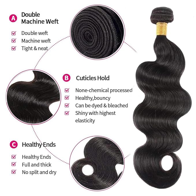 Body Wave Bundles Human Hair 20 22 24 Inch Unprocessed Brazilian Virgin Hair for Women Remy Body Wave Hair Extensions Natural Black Double Weft 150g