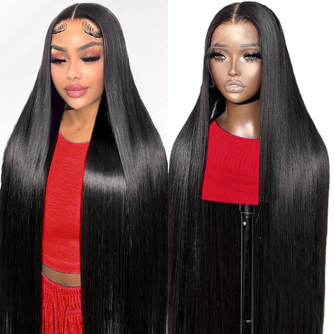 LICHANG 38 Inch Straight Lace Front Wigs Human Hair 200% Density 13x4 HD Transparent Lace Front Wigs