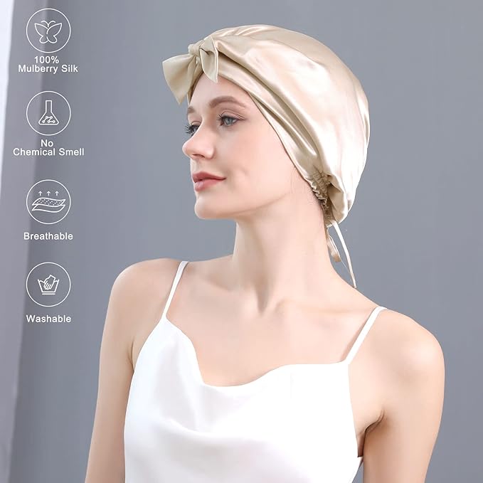 DAISYSILK 100 Pure Mulberry Silk Hair Bonnet for Sleeping Silk Hair Wrap for Women
