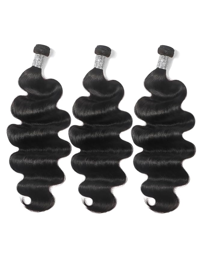 Arabella 3 Body Wave Bundles Human Hair 18 20 22 Inch Natural Black Bundles 100% Unprocessed Brazilian Virgin 10A Weave Sew in Double Weft Human Hair Bundles