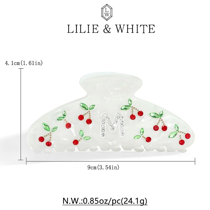 LILIE&WHITE Christmas Gift Acrylic Cherry Letter Hair Clips For Women With RhinestonesInitial Hair Claws For Thick Hairs Trendy Monogram Large Clips Fashion Big Claw Clip Jewelry Gift Alphabet M