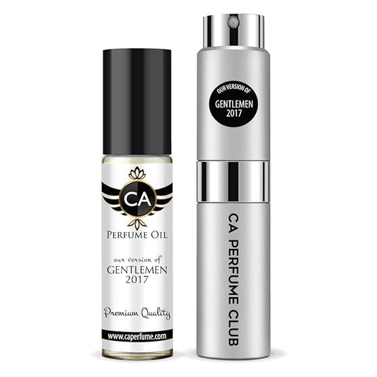 CA Perfume Duo Impression of Gentlemen 2017 For Men Perfume Layering Set Mens Cologne Long Lasting Travel Size EDP + Body Oil Roll-On Bottle 0.27 Fl Oz+0.33 Fl Oz
