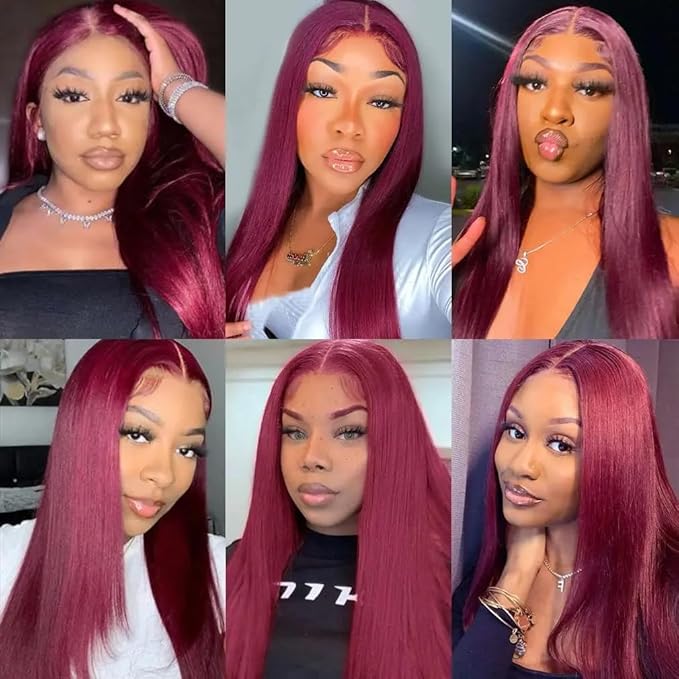 Freiuoke Dark Burgundy Bundles 99J Straight Human Hair 3 Bundles 12 14 16 Inch 150g Brazilian Unprocessed Virgin Remy Hair Extensions