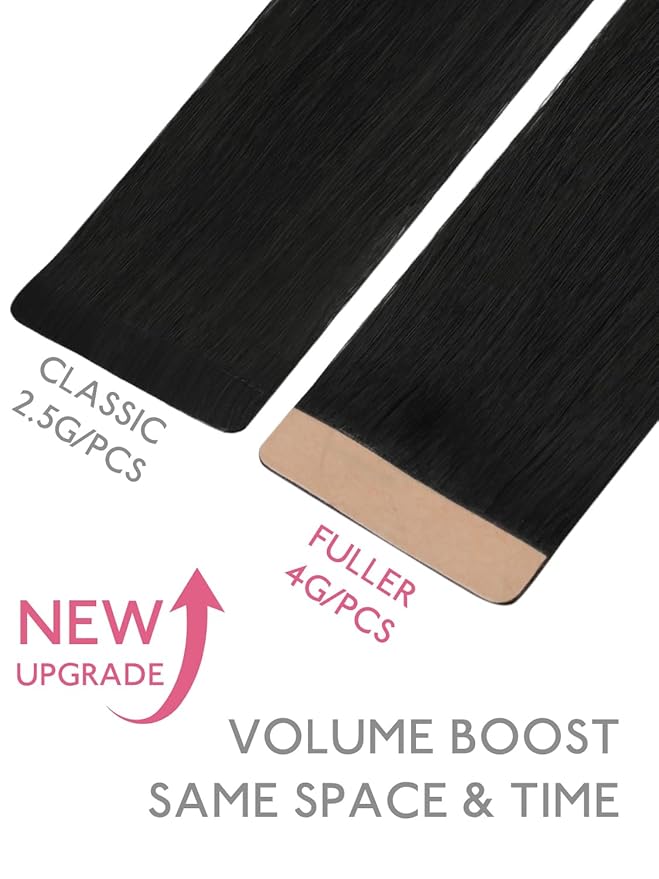 WENNALIFE Fuller Tape in Hair Extensions Human Hair, 18 inch 20pcs 80g Jet Black Remy Hair Straight Tape in Extensions Thicker Skin Weft Tape Ins Extensiones De Cabello Humano