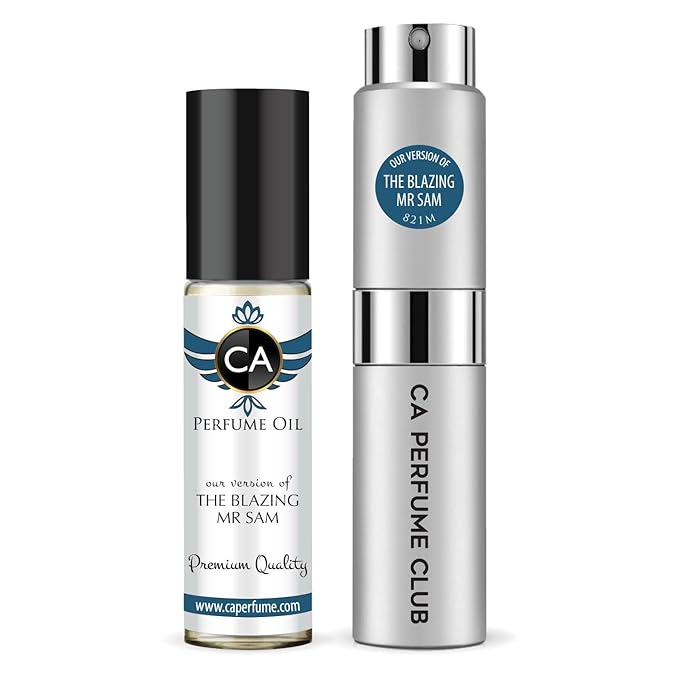 CA Perfume Duo Impression of The Blazing Mr Sam For Men Perfume Layering Set Mens Cologne Long Lasting Travel Size EDP + Body Oil Roll-On Bottle 0.27 Fl Oz+0.33 Fl Oz