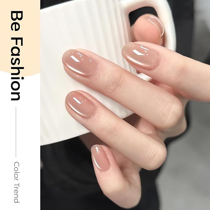 modelones Silk Cat Eye Gel Nail Polish,Pearl Nude Gel Polish Glitter Glass Polish with Magnet Soak Off Led Shimmer Shell 15 ML