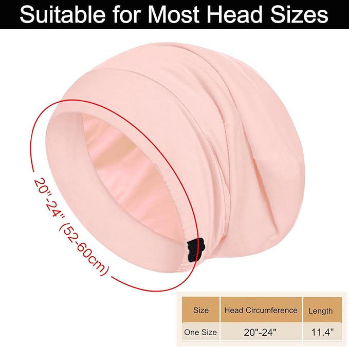 Sleep Cap Bonnet for Sleeping, Adjustable Cooling Ice Silk Lined Hair Bonnets for Natural Curly Braids Beanie Hat Women Men