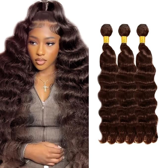 #4 Human Hair Bundles Brown Loose Wave Bundles Human Hair 22 24 26 inch Dark Brown Loose Deep Wave Bundle 150g