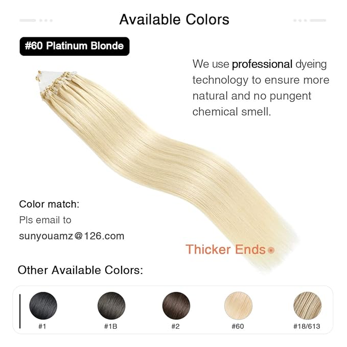 SUYYA Micro Links Hair Extensions Platinum Blonde Micro Loop Human Hair Extensions Straight Microlink Hair Extensions Human Hair 50 Strands 40g/Pack for Women(16 inch #60 Platinum Blonde)