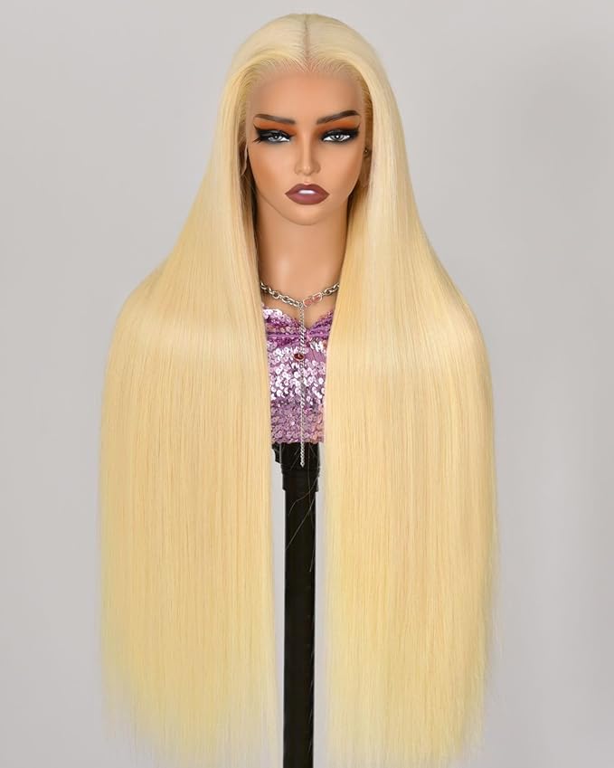 613 13x6 Lace Front Wig Human Hair Straight Blonde Wig Human Hair 613 HD Lace Frontal Wigs 180 Density No Synthetic Blend No Tangle No Shedding Triple Lifespan 3X 100% Real Human Hair 22 Inch