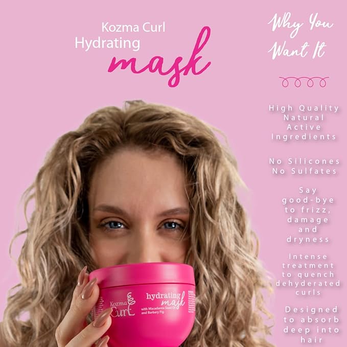 Kozma Curl Hydrating Mask, 10.14 fl oz 300ml, Silicone Free, Treatment for Curly Hair, Mask for Curly Hair, For all Curl Types, Curly Hair Products