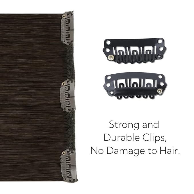 HOTBANANA Real Human Hair Clip in Hair Extensions, 5Pcs 60g 14 Inch Light Dark Brown Straight Remy Clip in Extensions