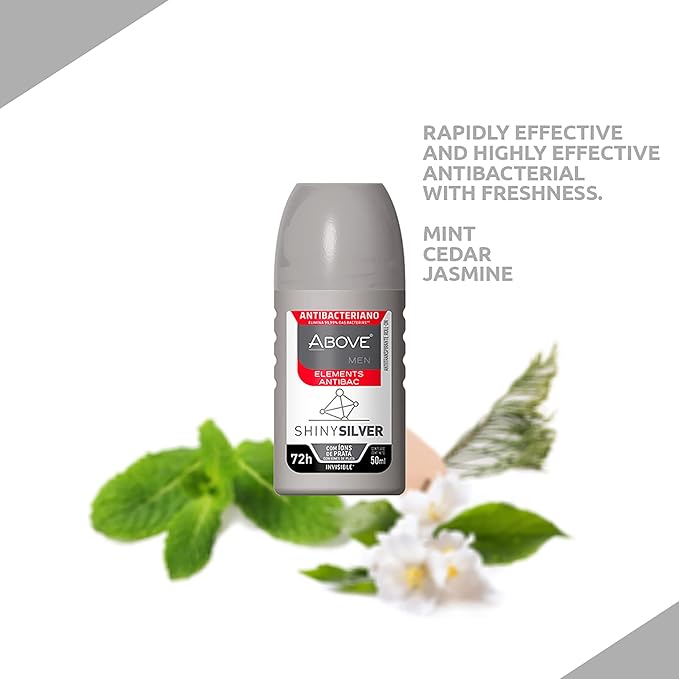 ABOVE Roll-On Elements, Shiny Silver, 1.7 oz - Ball Deodorant for Men - 72-Hour Protection - Sensual Fragrance - Dry Touch - No Stains (Pack of 2)