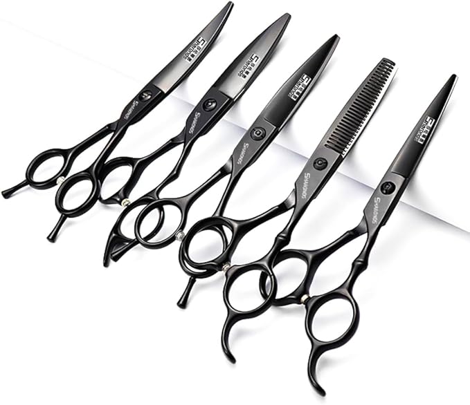 6 Inch Black Hairdressing Scissors Salon Hairdressing Tool Stainless Steel Hair Cutting Hair Thinning Hairdressing Scissors (6 inch 5PC)