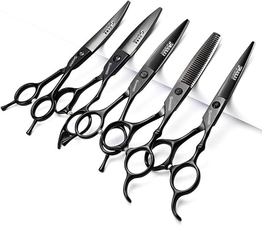 6 Inch Black Hairdressing Scissors Salon Hairdressing Tool Stainless Steel Hair Cutting Hair Thinning Hairdressing Scissors (6 inch 5PC)