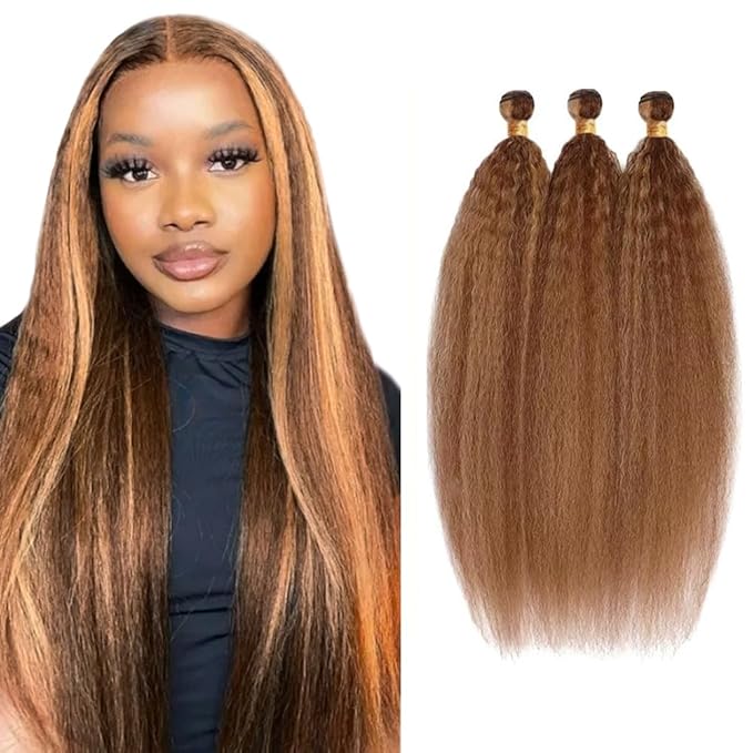 30 32 34 Inch p430 Bundles Human Hair Highlight Kinky Straight Bundle Brown Kinky Straight 3 Bundles Brazilian Virgin Hair Extensions