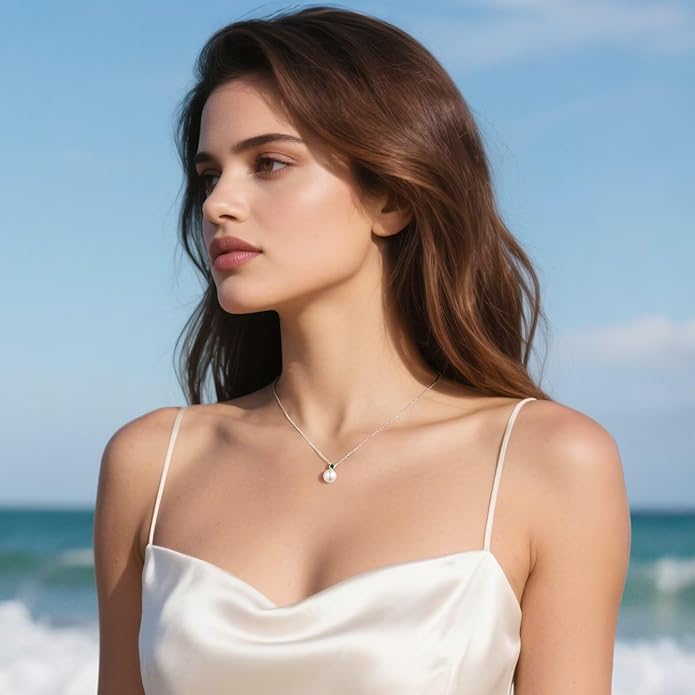 Iefil 9-10 mm Freshwater Pearl Birthstone Necklace for Women - S925 Sterling Silver Pearl Jewelry, Anniversary Birthday Gifts for Wife Girlfriend Mom