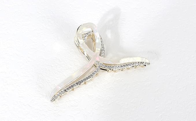 Large Metal Acetate Hair Claw Clips with Rhinestones, Gold Metal Hair Claw for Thick Hair, Strong Hold Non Slip Gold Hair Clips & Acetate Rhinestone for Women（Mermaid White）