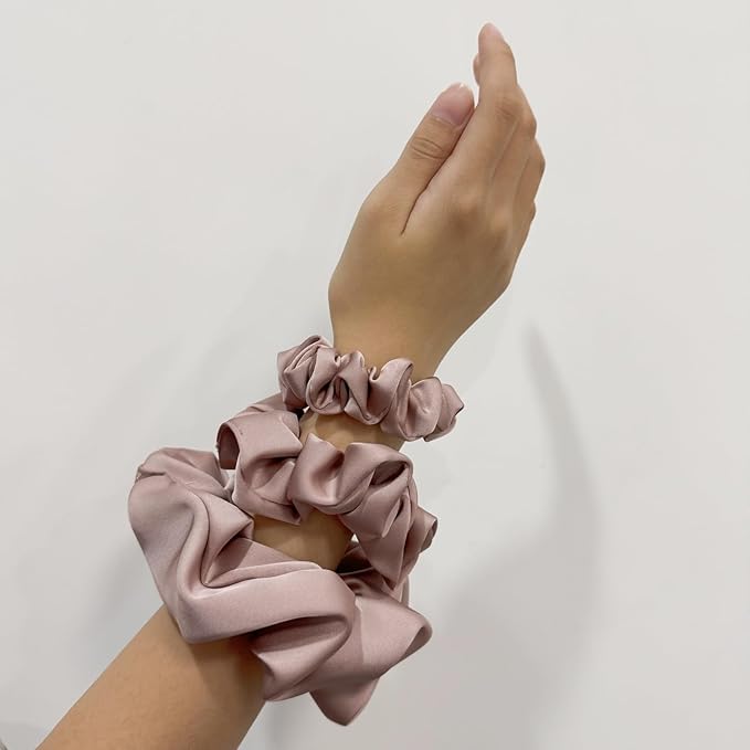 3 Pieces Satin Scrunchies Set for Hair No Crease Elastic Hair Ties for Women and Girls (Dusty Pink)