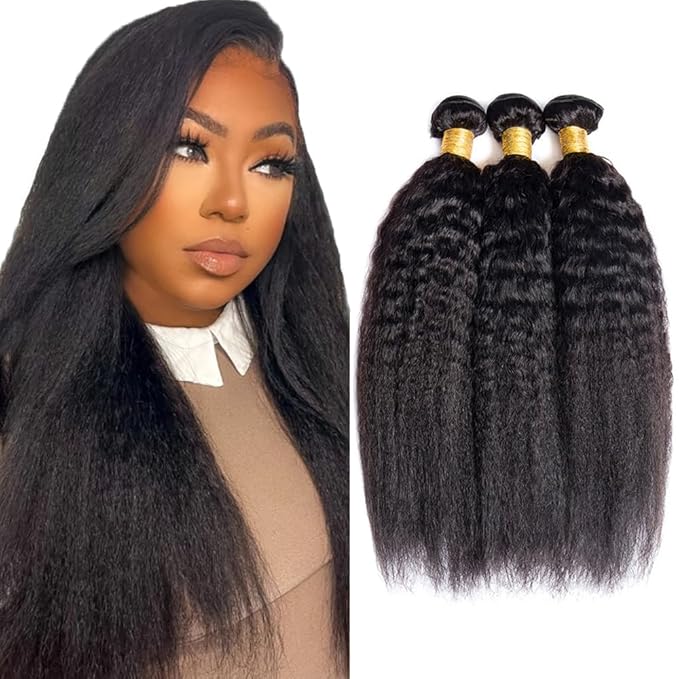 26 28 30 inch 1B Human Hair Bundles Yaki Straight Bundle Kinky Straight Human Hair 3 Bundles Double Weft Yaki Bundle