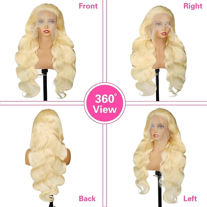 30 Inch 200 Density 613 13x6 HD Lace Front Wigs Human Hair 12A Blonde Wig Body Wave Wet And Wavy Human Hair Wig 613 Full Lace Front Body Wave Wigs Pre Plucked For Black Women With Natural Hairline
