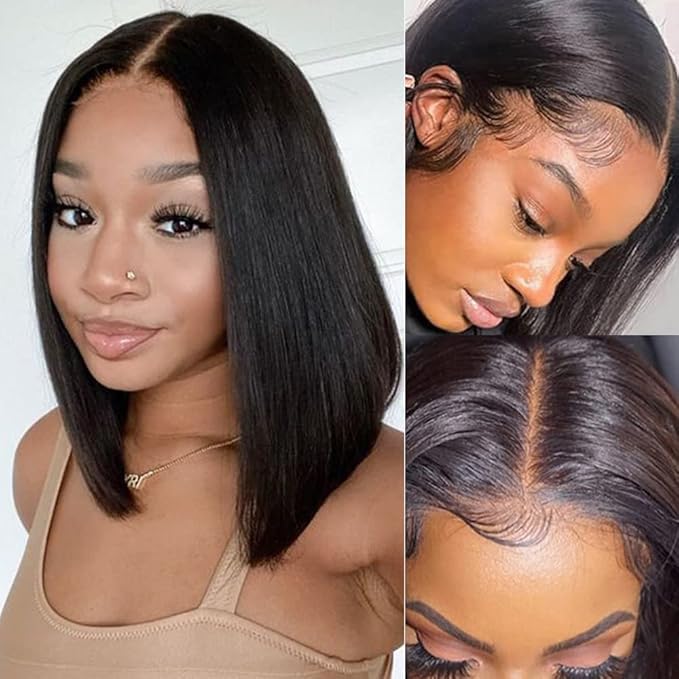 LICHANG 12 Inch 13x4 Lace Front Wigs Human Hair Bob Wig Human Hair