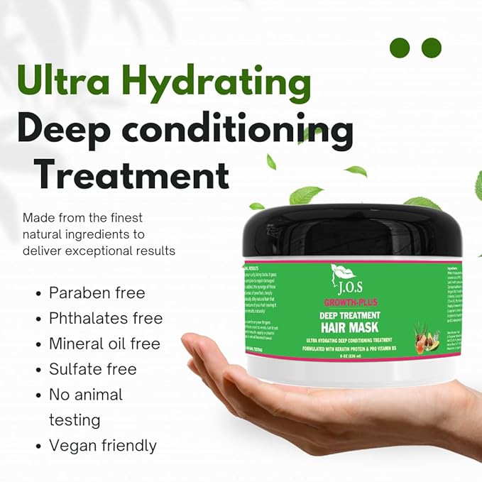 J'Organic Solutions Deep Treatment Hair Mask for Growth & Thickness - Nourishing Frizzy Curly Hair Mask with Amino Acids & Protein Complex for Silky Hair