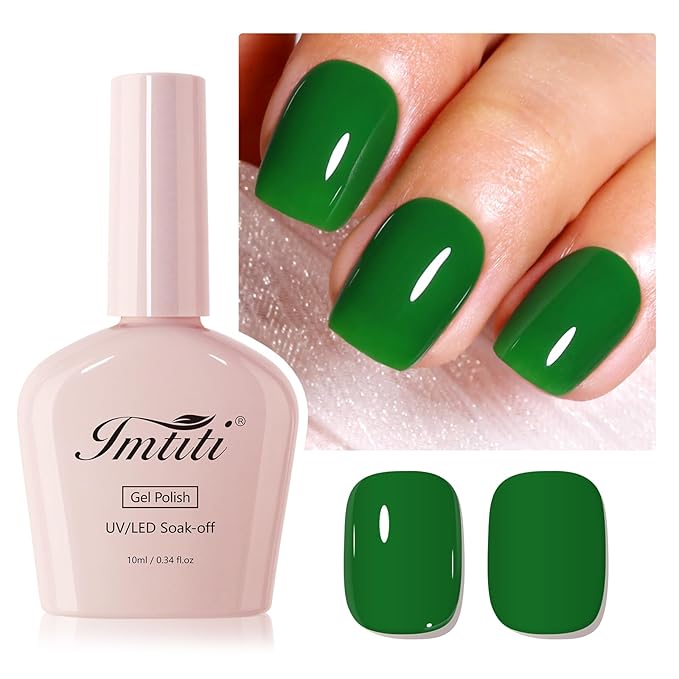 Imtiti Green Gel Nail Polish - 1Pc UV LED Soak Off Gel, Long Lasting Dark Emerald Green Nail Polish, DIY Nail Art at Home (10ml / 0.34 fl oz-1908)